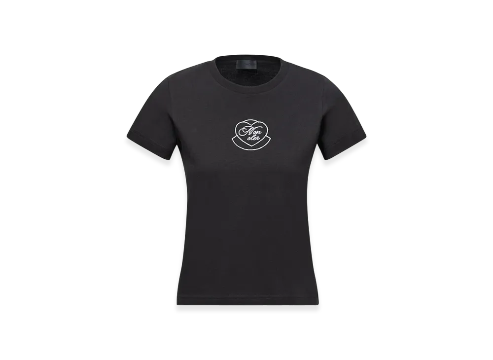 MONCLER Embroidered Heart Logo Cotton T-Shirt "Black"
