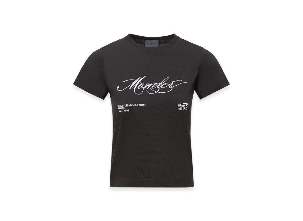 MONCLER Embroidered Cursive Logo Cotton T-Shirt "Black"
