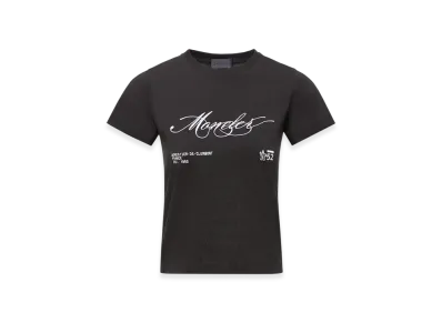 MONCLER Embroidered Cursive Logo Cotton T-Shirt "Black"