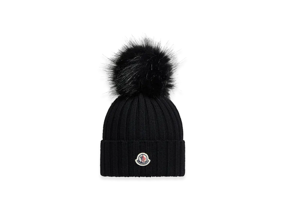 MONCLER Wool Beanie with Pom Pom "Black"