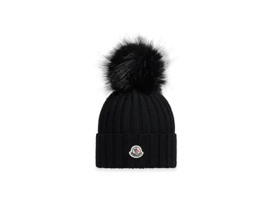 MONCLER Wool Beanie with Pom Pom "Black"