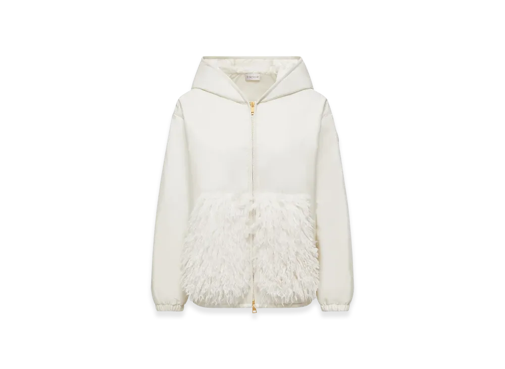 MONCLER Teddy-Trimmed Padded Zip-Up Hoodie "White"