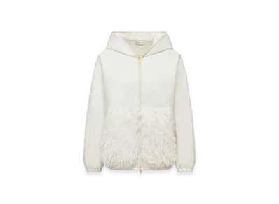 MONCLER Teddy-Trimmed Padded Zip-Up Hoodie "White"