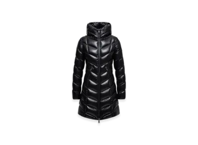 MONCLER Marus Hooded Geometric-Quilted Long Down Jacket "Black"