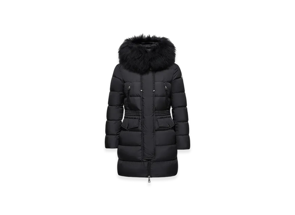 MONCLER Aphroti Hooded Shearling-Trimmed Long Down Jacket "Black"