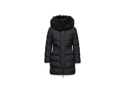 MONCLER Aphroti Hooded Shearling-Trimmed Long Down Jacket "Black"
