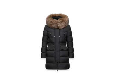 MONCLER Aphroti Hooded Shearling-Trimmed Long Down Jacket "Black"