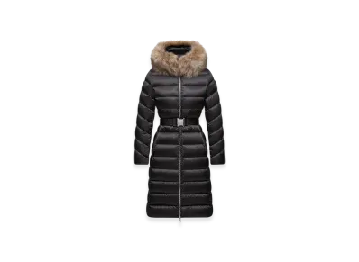 MONCLER Leersie Hooded Shearling-Trimmed Long Down Jacket "Black"