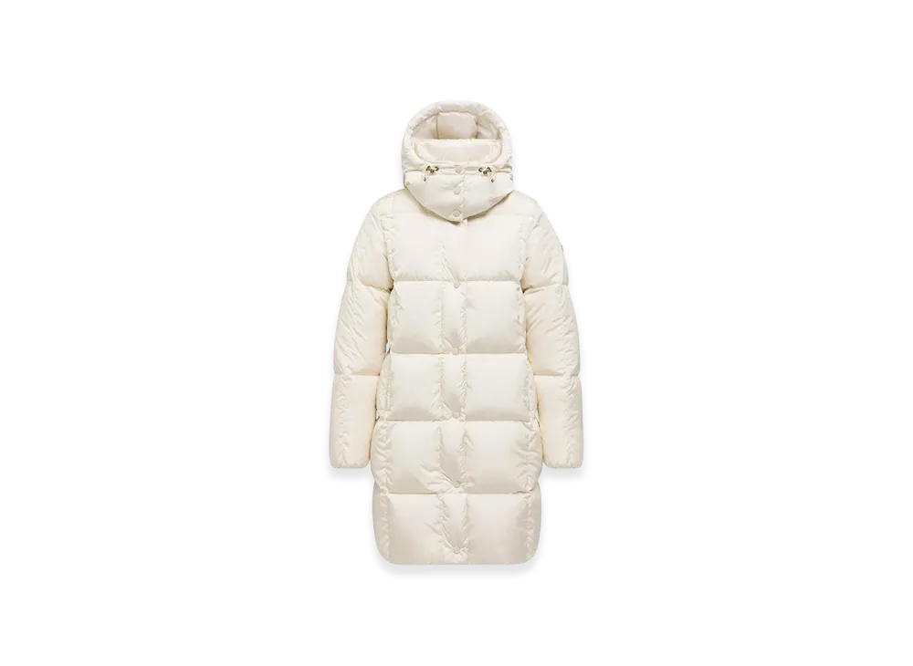 MONCLER Litte Square-Quilted Hooded Long Down Jacket "White"