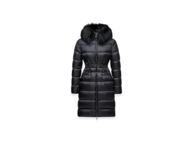 MONCLER Boedic Hooded Shearling-Trimmed Long Down Jacket "Black"