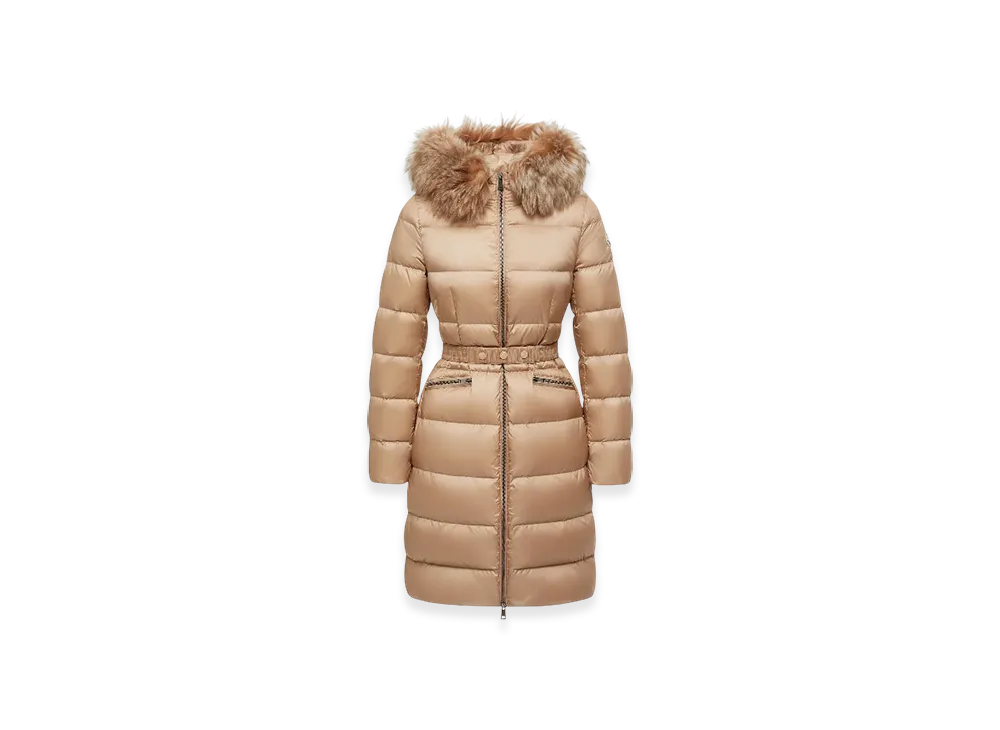MONCLER Boedic Hooded Shearling-Trimmed Long Down Jacket "Beige"