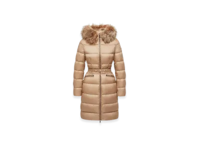 MONCLER Boedic Hooded Shearling-Trimmed Long Down Jacket "Beige"