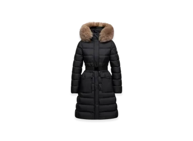 MONCLER Khloesse Hooded Shearling-Trimmed Long Down Jacket "Black"