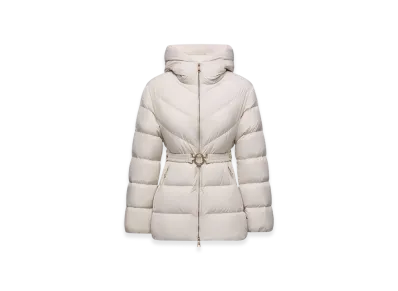 MONCLER Brosse Diagonal-Quilted Hooded Short Down Jacket "White"