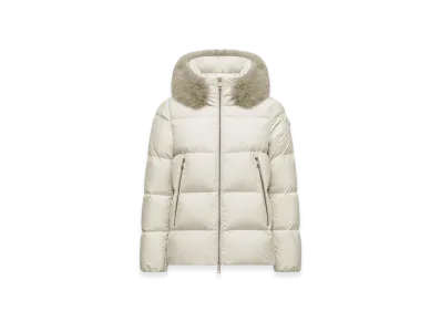 MONCLER Laichefur Hooded Shearling-Trimmed Short Down Jacket "White"