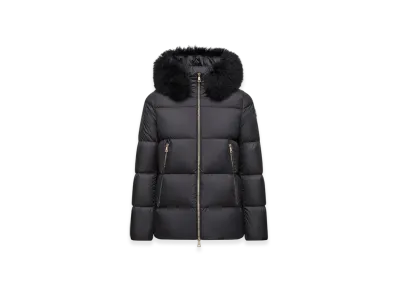 MONCLER Laichefur Hooded Shearling-Trimmed Short Down Jacket "Black"