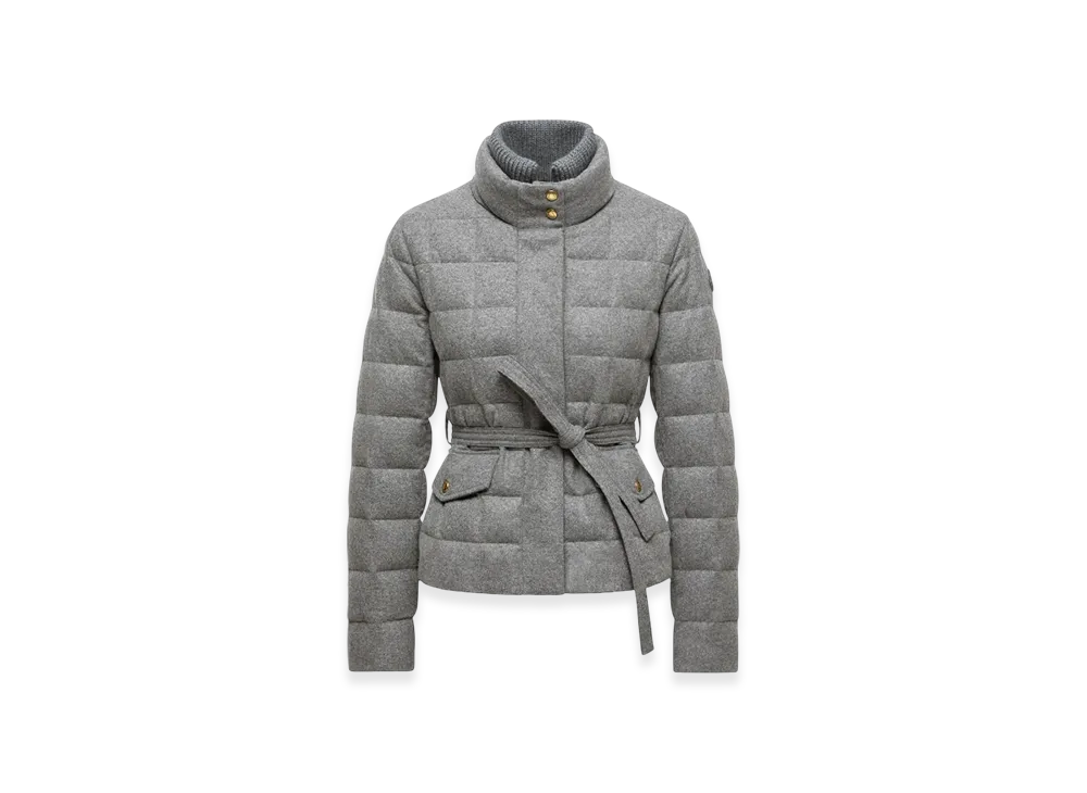 MONCLER Bussettes Wool Blend Belted Short Down Jacket "Grey"