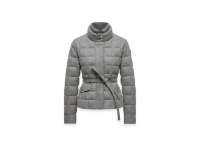 MONCLER Bussettes Wool Blend Belted Short Down Jacket "Grey"