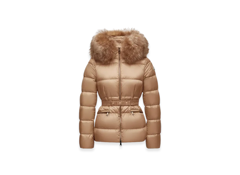 MONCLER Boed Hooded Shearling-Trimmed Short Down Jacket "Beige"