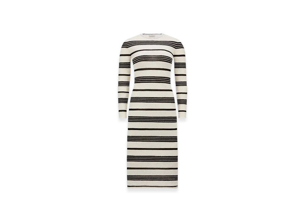 MONCLER Striped Boucle Midi Dress "Black Red"