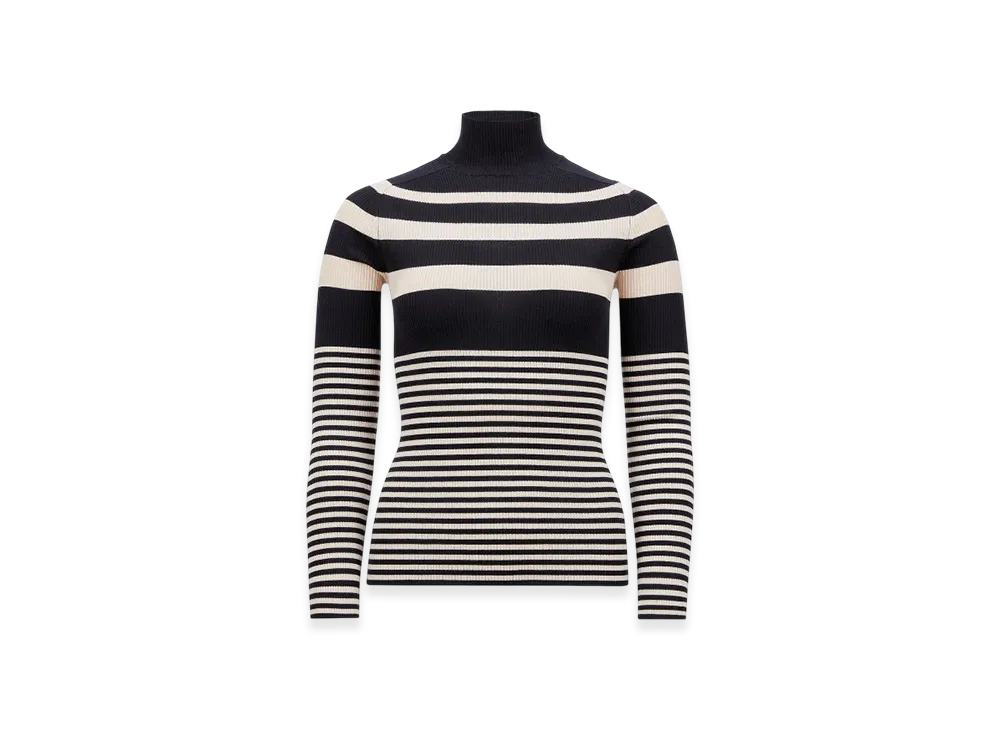 MONCLER Striped Wool Polo Neck Jumper "White Blue"