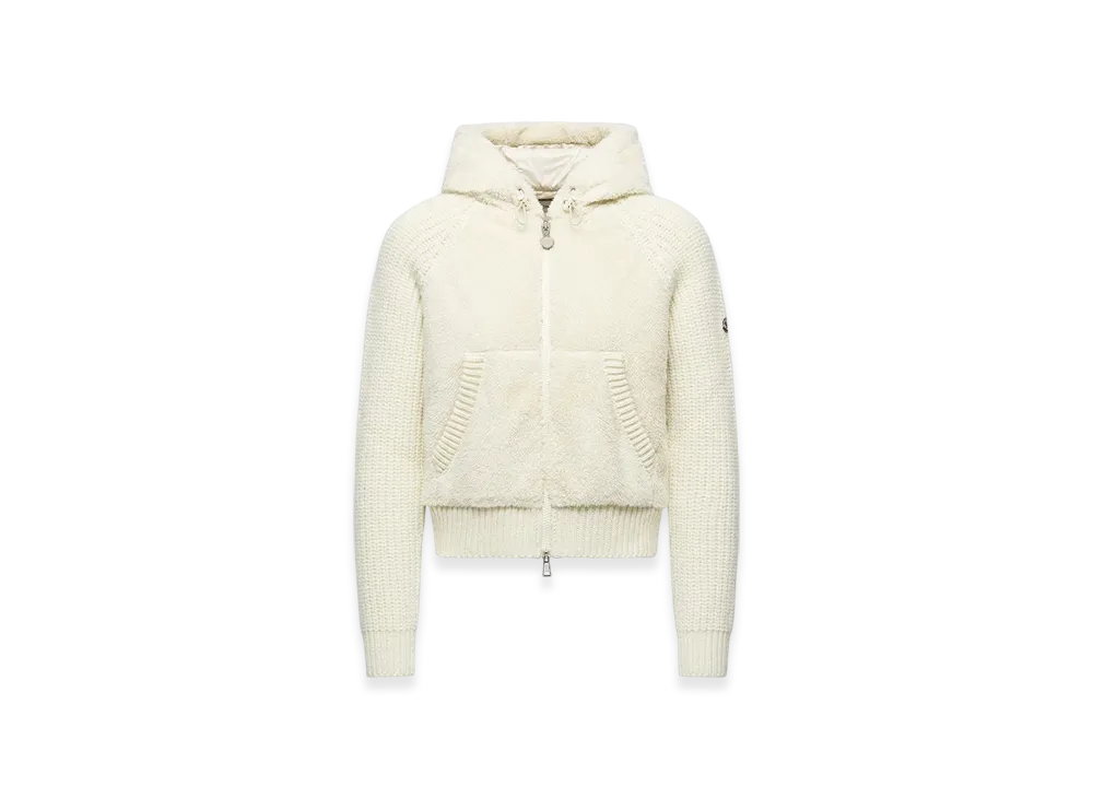 MONCLER Padded Wool & Teddy Zip-up Hoodie "White"