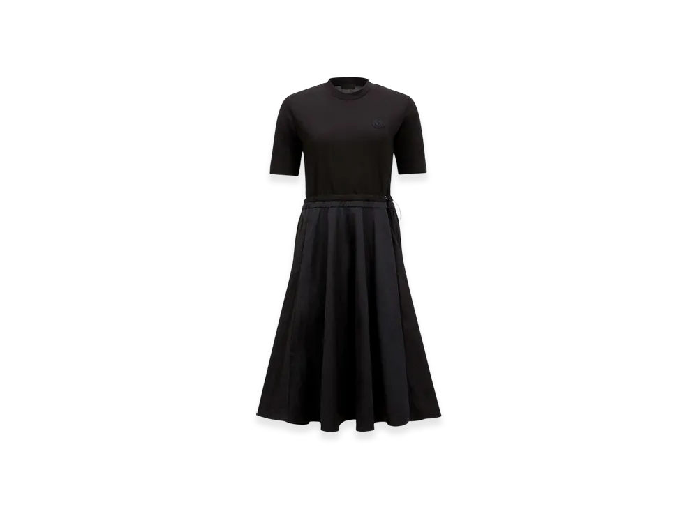 MONCLER Pleated Cotton Midi Dress "Black"
