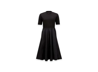 MONCLER Pleated Cotton Midi Dress "Black"