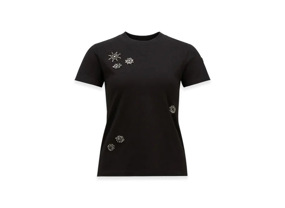 MONCLER Crystal Flowers Cotton T-Shirt "Black"