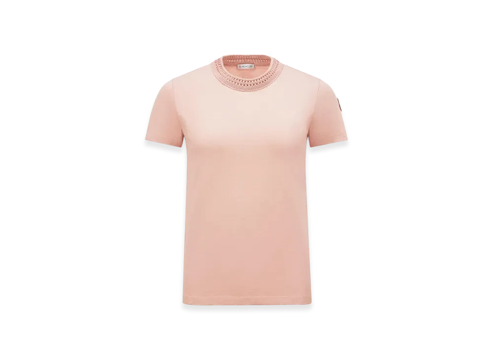 MONCLER Crochet Accent Cotton T-Shirt "Pink"