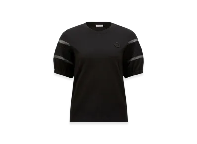 MONCLER Silk Trim Cotton T-Shirt "Black"