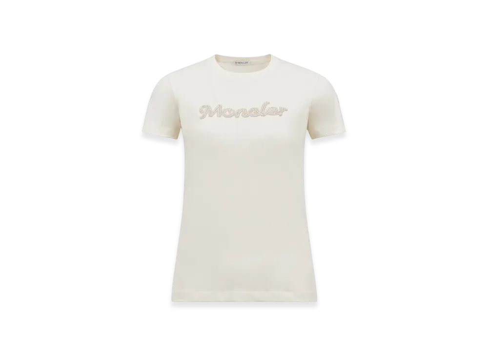 MONCLER Pearl-Embroidered Logo Cotton T-Shirt "White"