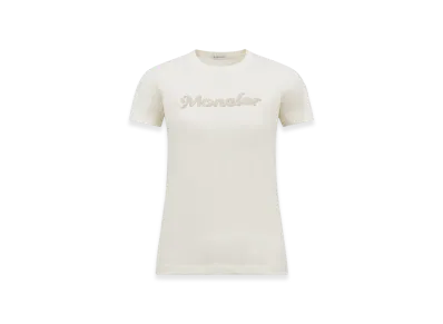 MONCLER Pearl-Embroidered Logo Cotton T-Shirt "White"