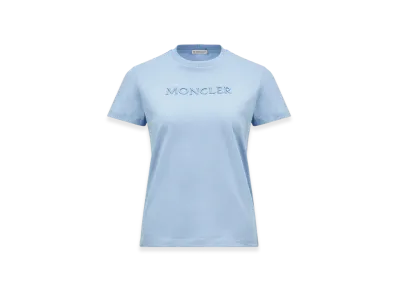 MONCLER Embroidered Tonal Logo Cotton T-Shirt "Blue"