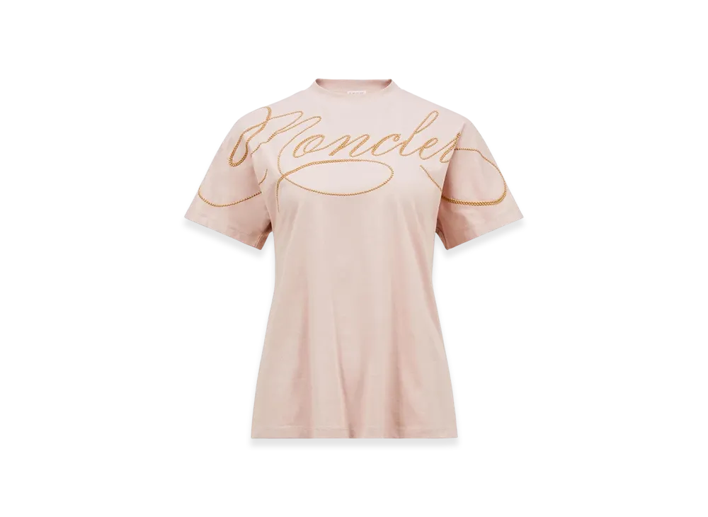 MONCLER Embroidered Cursive Logo Cotton T-Shirt "Pink"