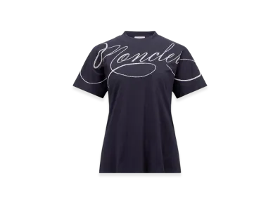 MONCLER Embroidered Cursive Logo Cotton T-Shirt "Navy Blue"
