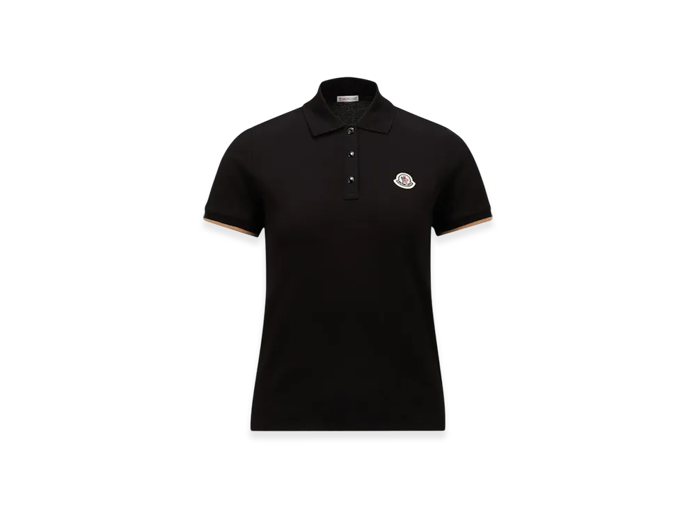 MONCLER Logo Patch Cotton Piquet Polo Shirt "Black"