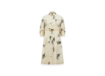 MONCLER Floral Print Cotton Shirt Dress "Light Beige"