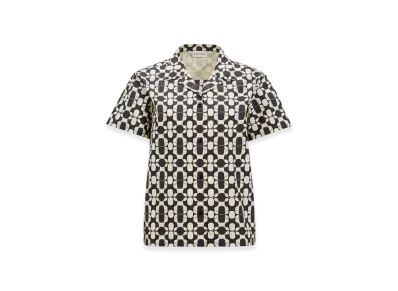 MONCLER Geometric Print Cotton Short Sleeve Shirt "Blue White"