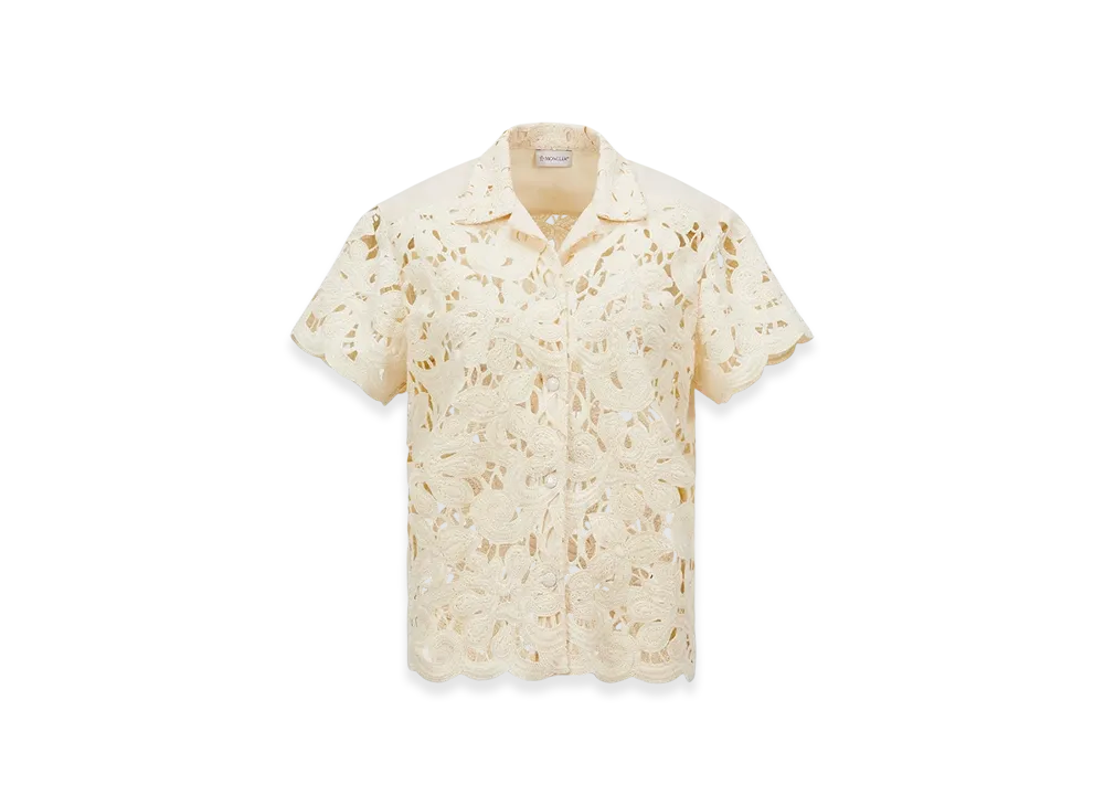 MONCLER Floral Macrame Short Sleeve Shirt "White"