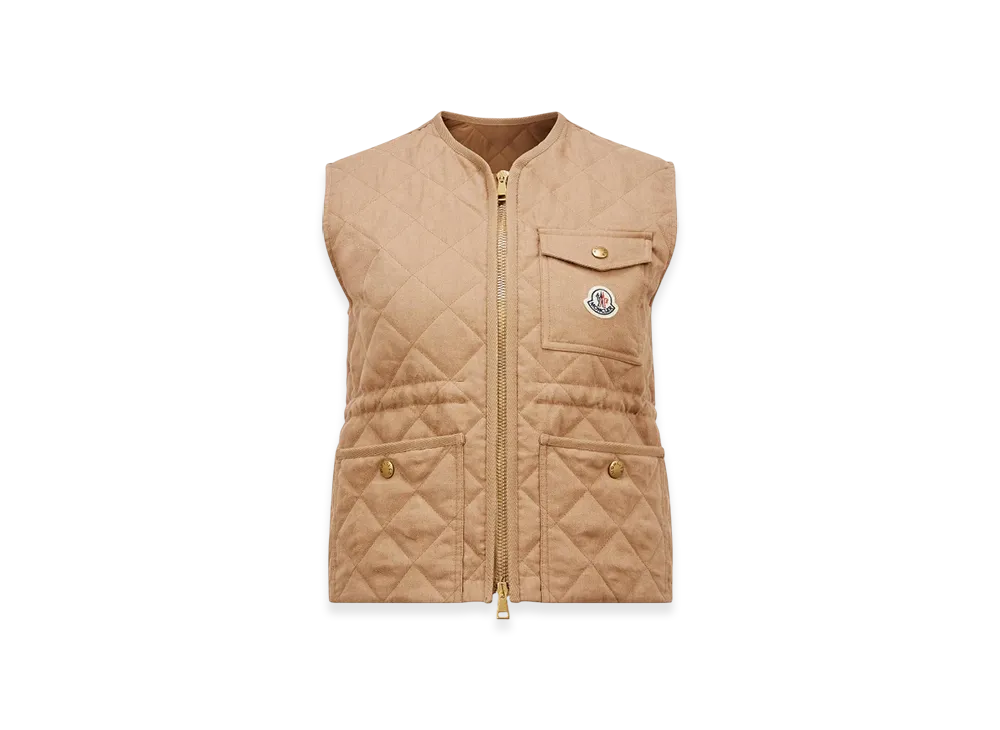 MONCLER Vigny Diamond-Quilted Padded Linen Gilet "Beige"