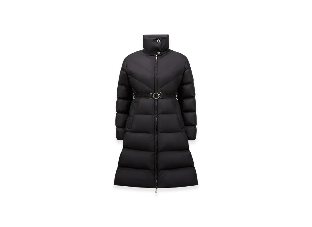 MONCLER Brou Diagonal-Quilted Long Down Jacket "Black"
