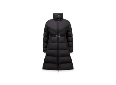 MONCLER Brou Diagonal-Quilted Long Down Jacket "Black"