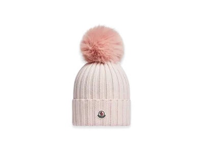 MONCLER Wool Beanie with Pom Pom "Light Pink"