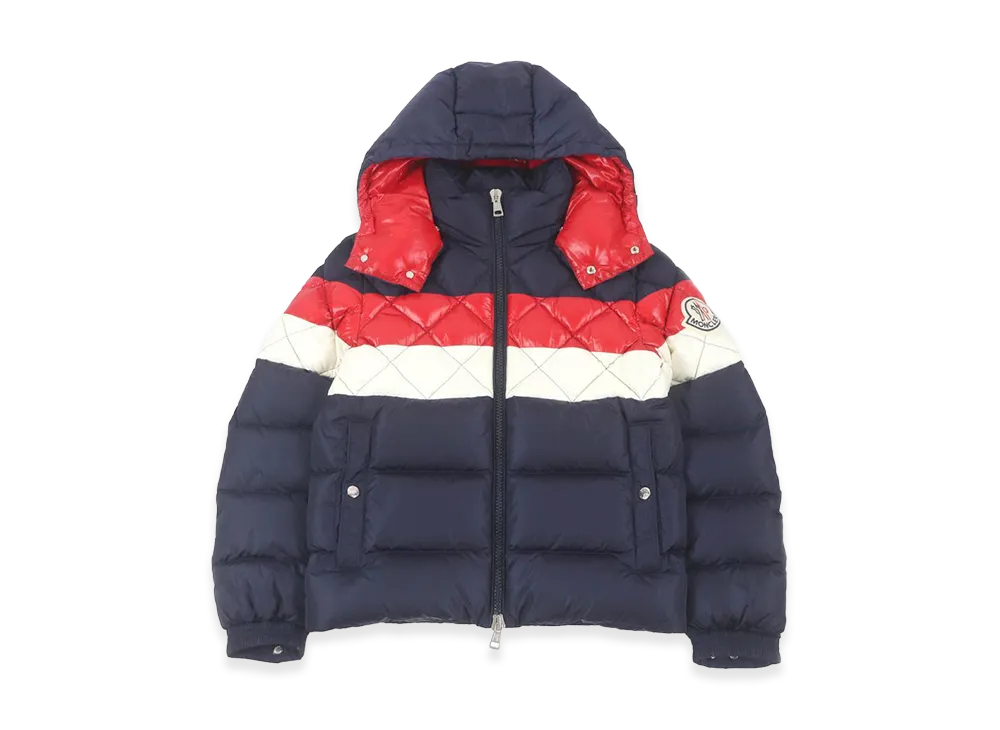 モンクレール ジャンヴリージュボット トリコロール フーデッド ダウンジャケット "ネイビー"