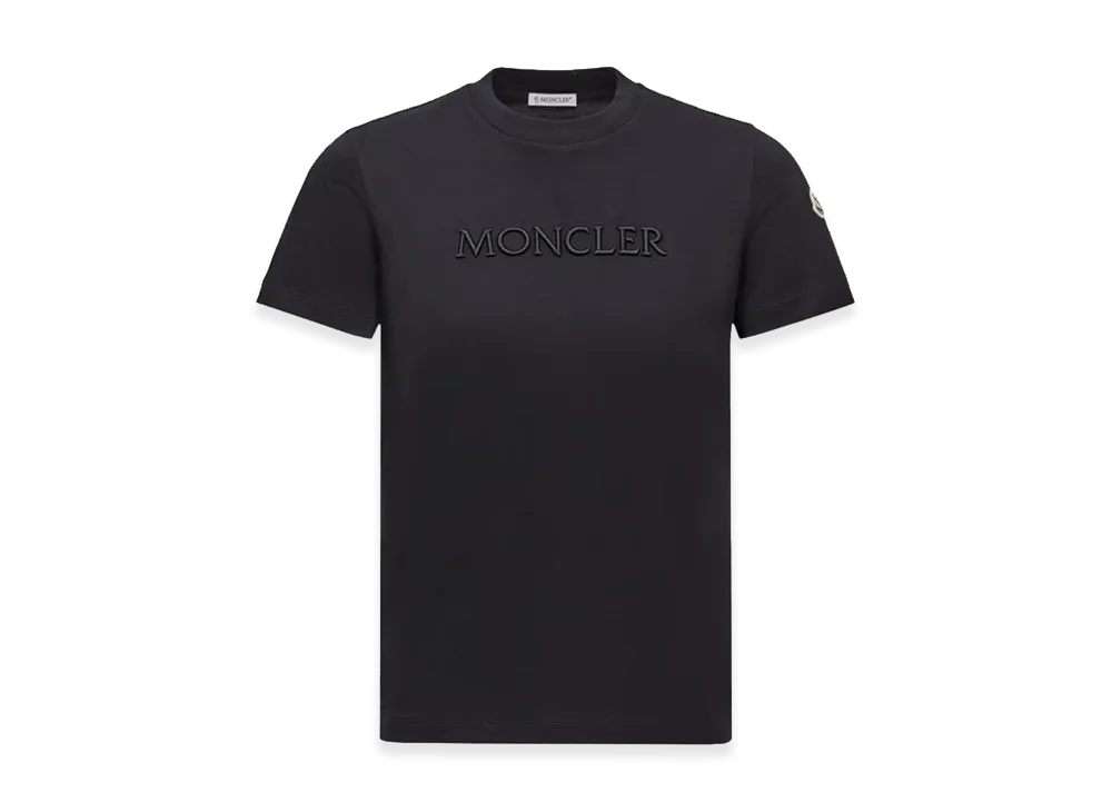 MONCLER Women's Embroidered Tonal Logo Cotton T-Shirt "Black"