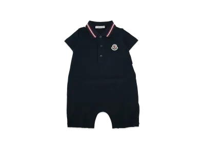 MONCLER Kids Tricolour Trimmed Cotton Pique Romper "Navy Blue"