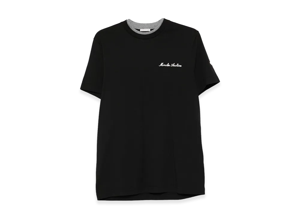 MONCLER Embroidered Logo And Double Crew Neckline Cotton T-Shirt "Black"