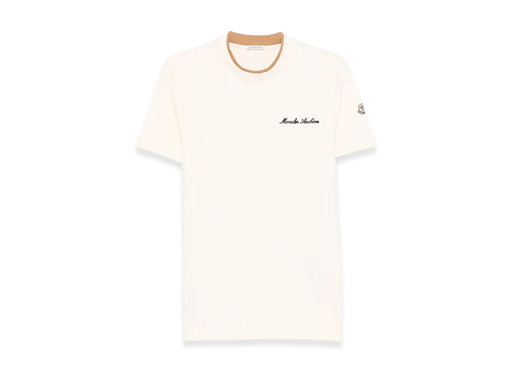 MONCLER Embroidered Logo And Double Crew Neckline Cotton T-Shirt "Beige"