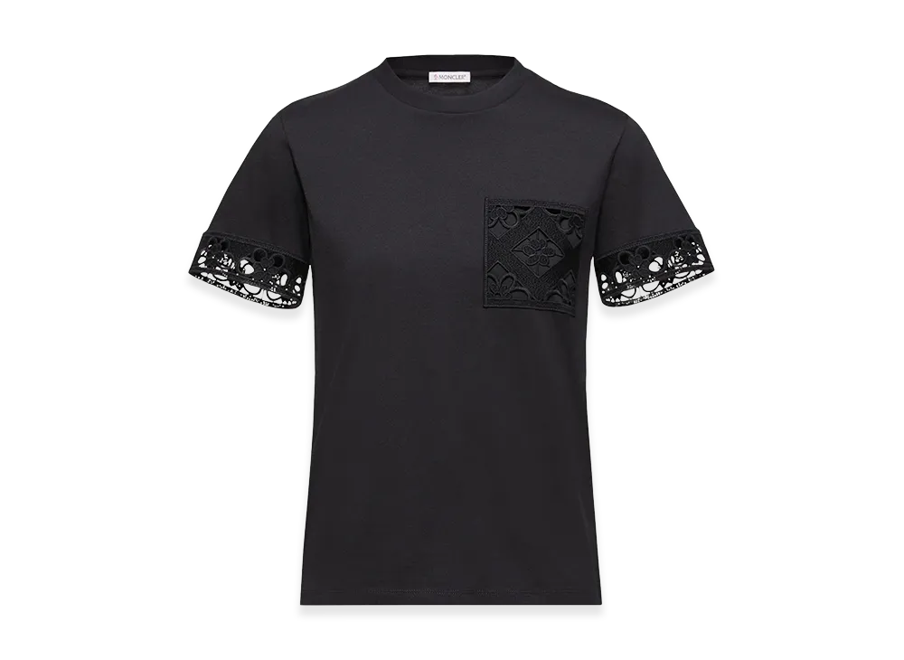 MONCLER Women's Macrame Trimmed Cotton T-Shirt "Black"